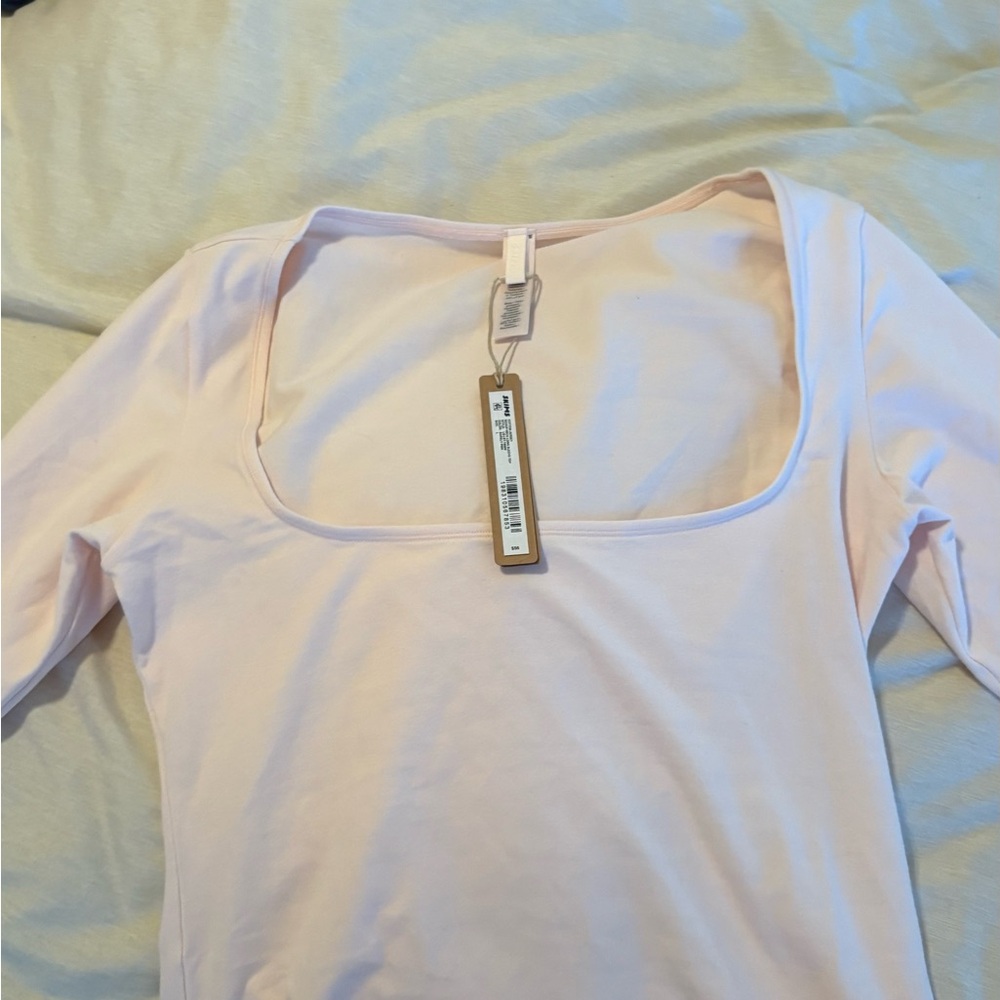 SKIMS cotton jersey barely Pink Square Neck Top